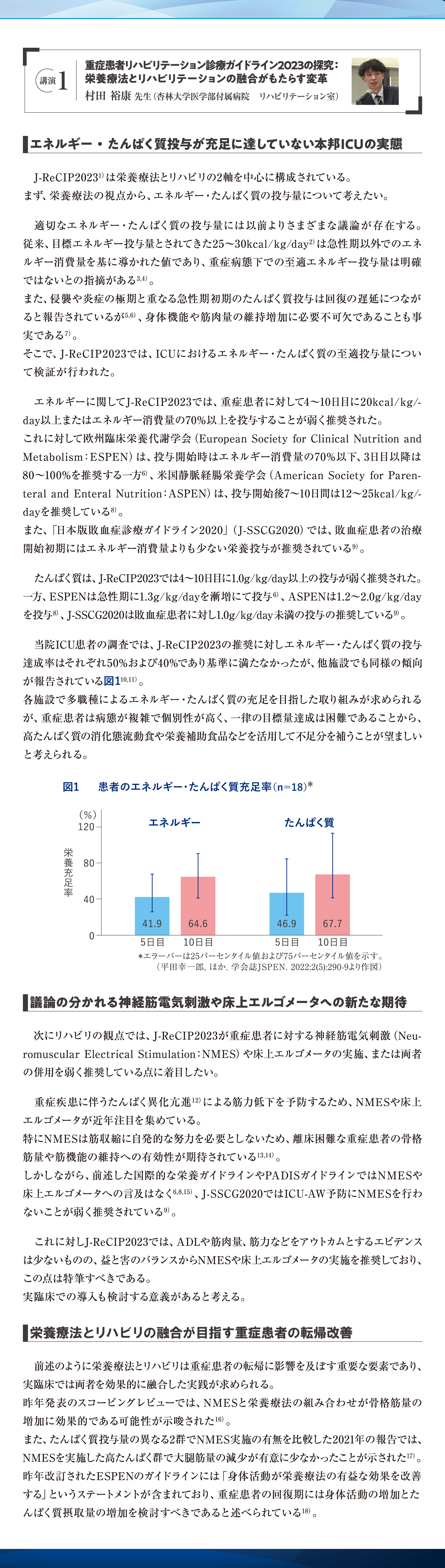 重症患者リハビリテーション診療ガイドライン2023の探求：栄養療法とリハビリテーションの融合がもたらす変革　村田 裕康先生（杏林大学医学部附属病院　リハビリテーション室）